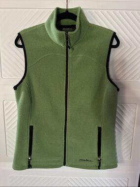 Eddie Bauer Light Green Fleece Vest with Black Trim